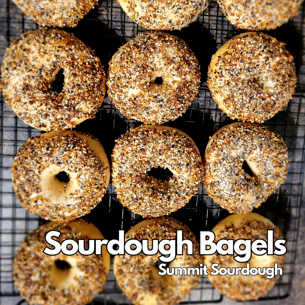 Freshly baked sourdough bagels with a golden crust, showcasing the perfect chewy texture with Summit Sourdough Starter.