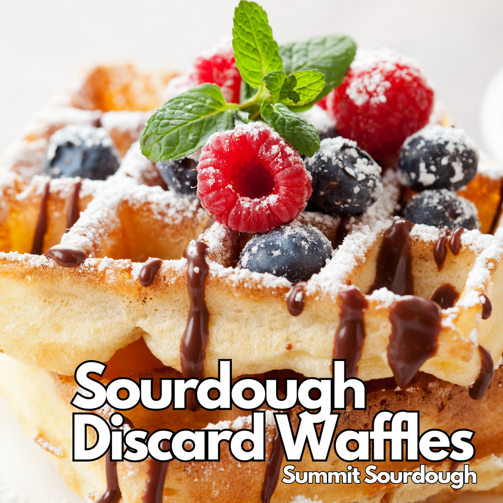 Crispy and fluffy sourdough discard waffles made with Summit Sourdough starter. Perfect for breakfast or brunch, these waffles utilize sourdough discard for a unique, tangy flavor. 