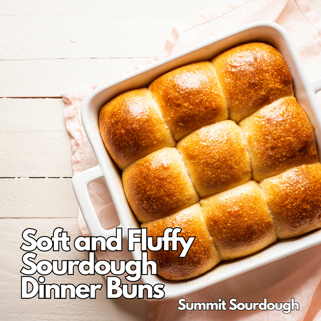 Summit Sourdough Recipe: Freshly baked soft sourdough dinner buns with a golden crust, perfect for family meals or special occasions. Easy and fluffy sourdough bread recipe.