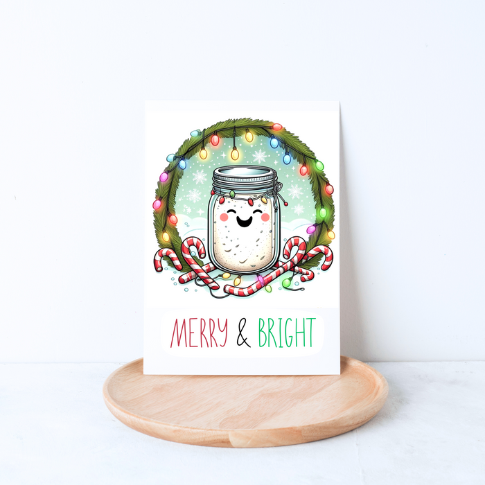 Bread Pun Greeting Card by Summit Sourdough - Merry and Bright Sourdough Starter Christmas Card | Blank Inside