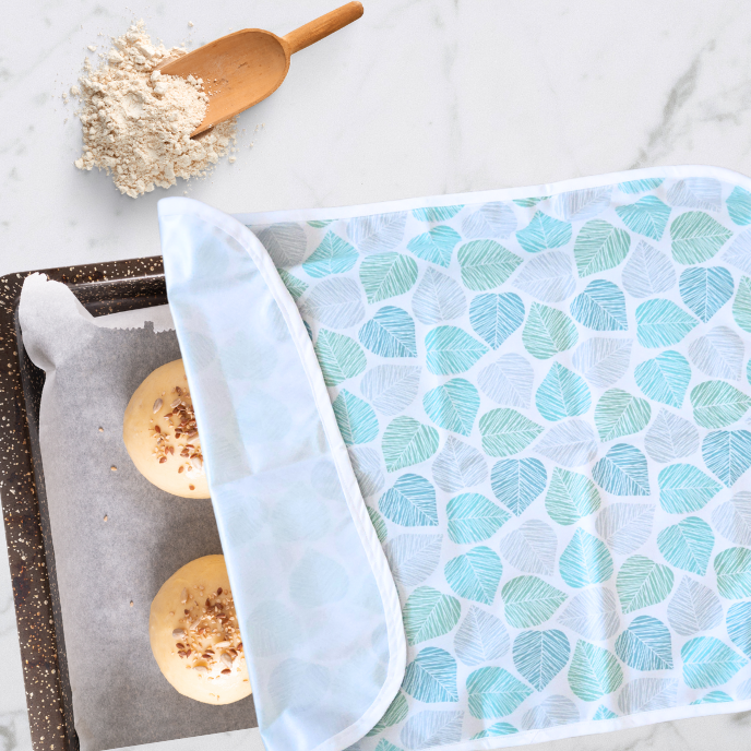 Large 24x18-inch reusable sheet pan proofing cover, non-stick and waterproof, in birch print, made from BPA-free, food-safe fabric.  Hand made in Canada.