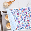 Large 24x18-inch reusable sheet pan proofing cover, non-stick and waterproof, in homesteading print, made from BPA-free, food-safe fabric.  Hand made in Canada.