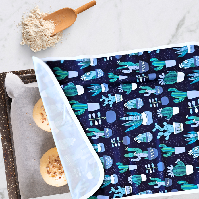 Eco-friendly, reusable non-stick Cookie sheet pan proofing cover / dish cover in a cactus print, perfect for covering dough while proofing and keeping dough moist while proofing.