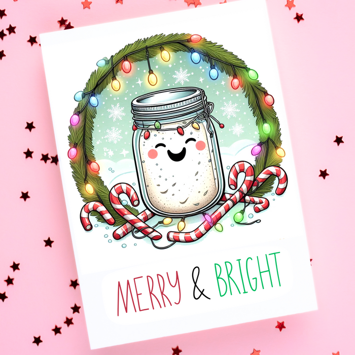 Sourdough Starter Christmas Card – Festive Wreath with Candy Canes | Blank Holiday Greeting Card