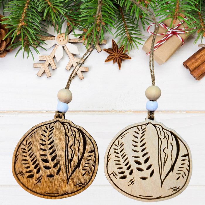 Rustic Wooden Handcrafted sourdough boule Christmas ornament on Baltic Birch wood